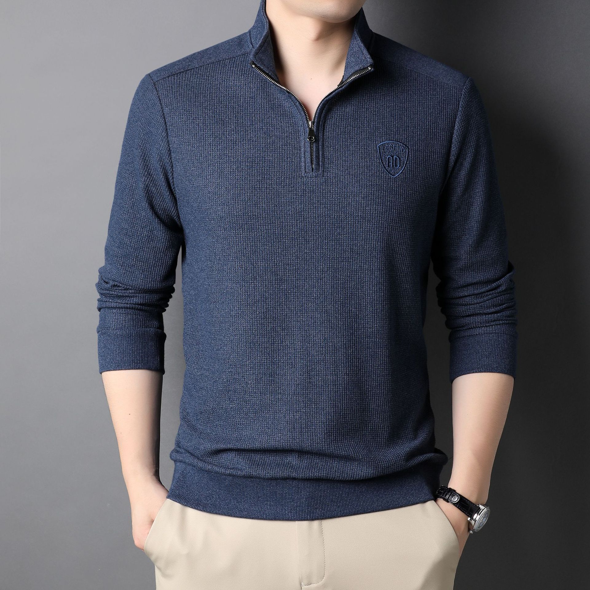 男士t恤男2022春秋新款休闲时尚男式t恤衫棉质立领长袖tt-ms7806