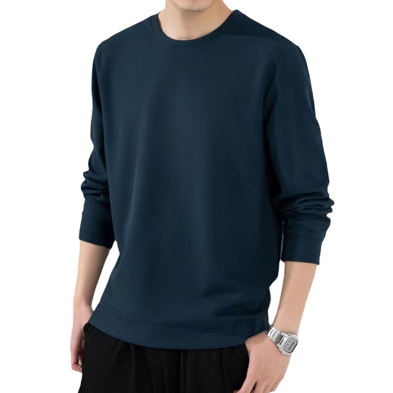 Ziyuan Clothing Spring and Autumn Men's New Waffle T-shirt Casual All-Matching Hoodie round Neck Long Sleeve One Piece Dropshipping