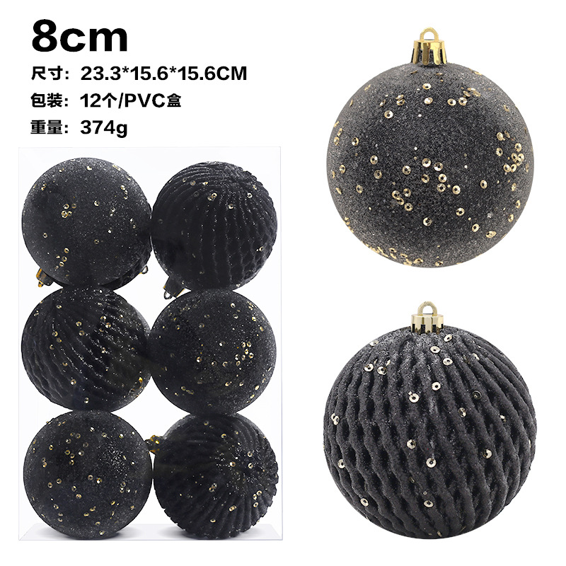 Cross-Border New Christmas Decorations 8cm/12 Sequins Painted Christmas Ball Set Christmas Tree Pendant