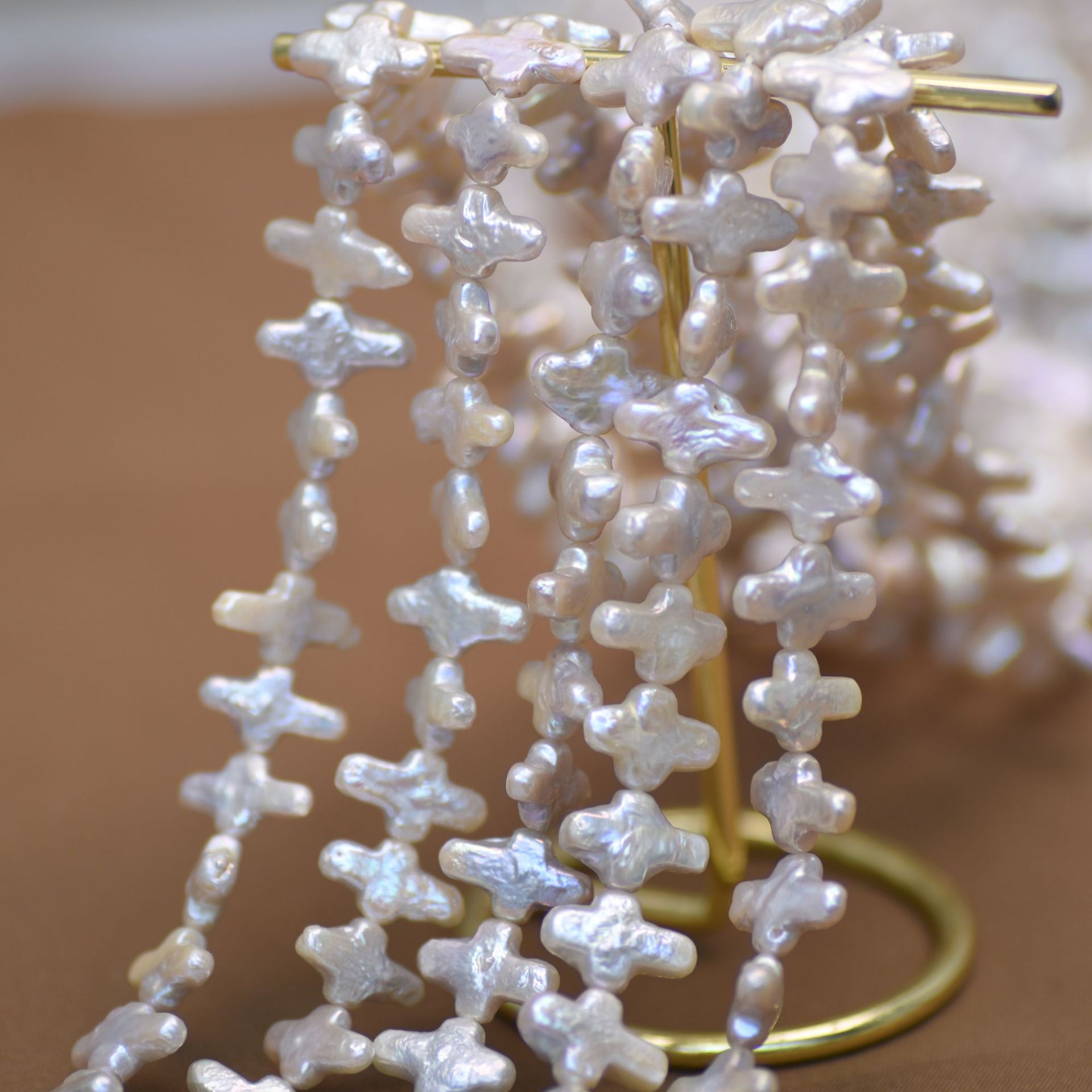 冷光白色巴洛克边孔十字架天然淡水珍珠散珠耳环项链饰品diy配件