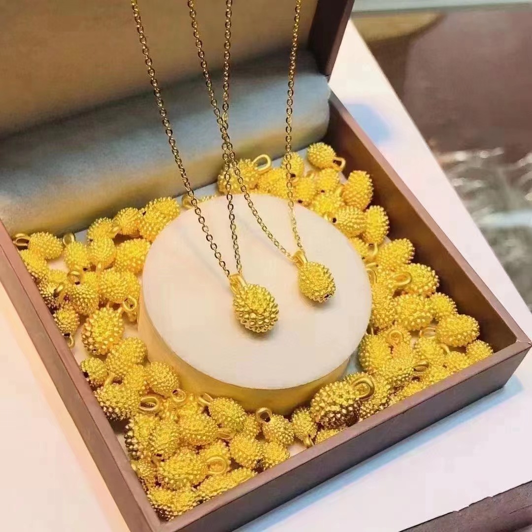 黄金榴莲吊坠 3d硬金足金999项链 抖音团购 爆款首饰一件代发