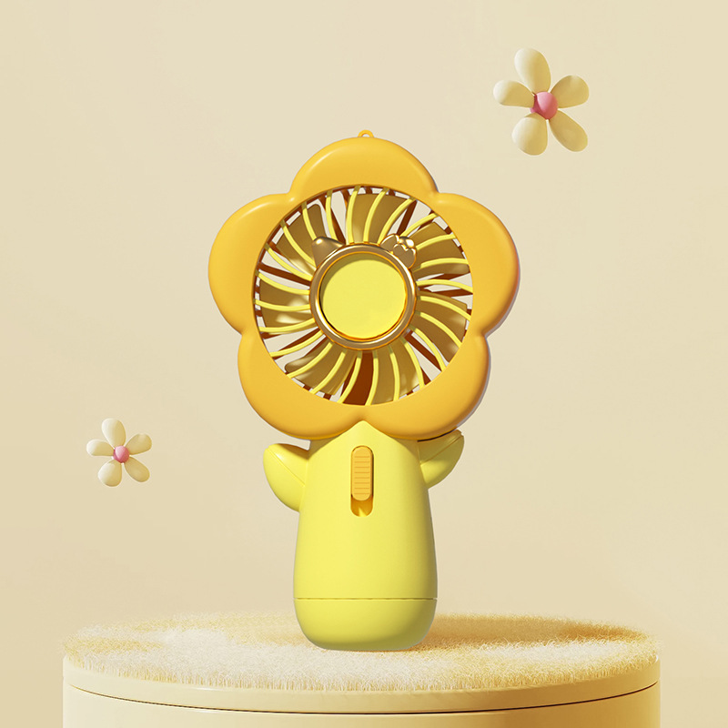 New Cartoon Cute Flowers Handheld Mini Noiseless Portable Candy Color Little Fan USB Large Wind Fan