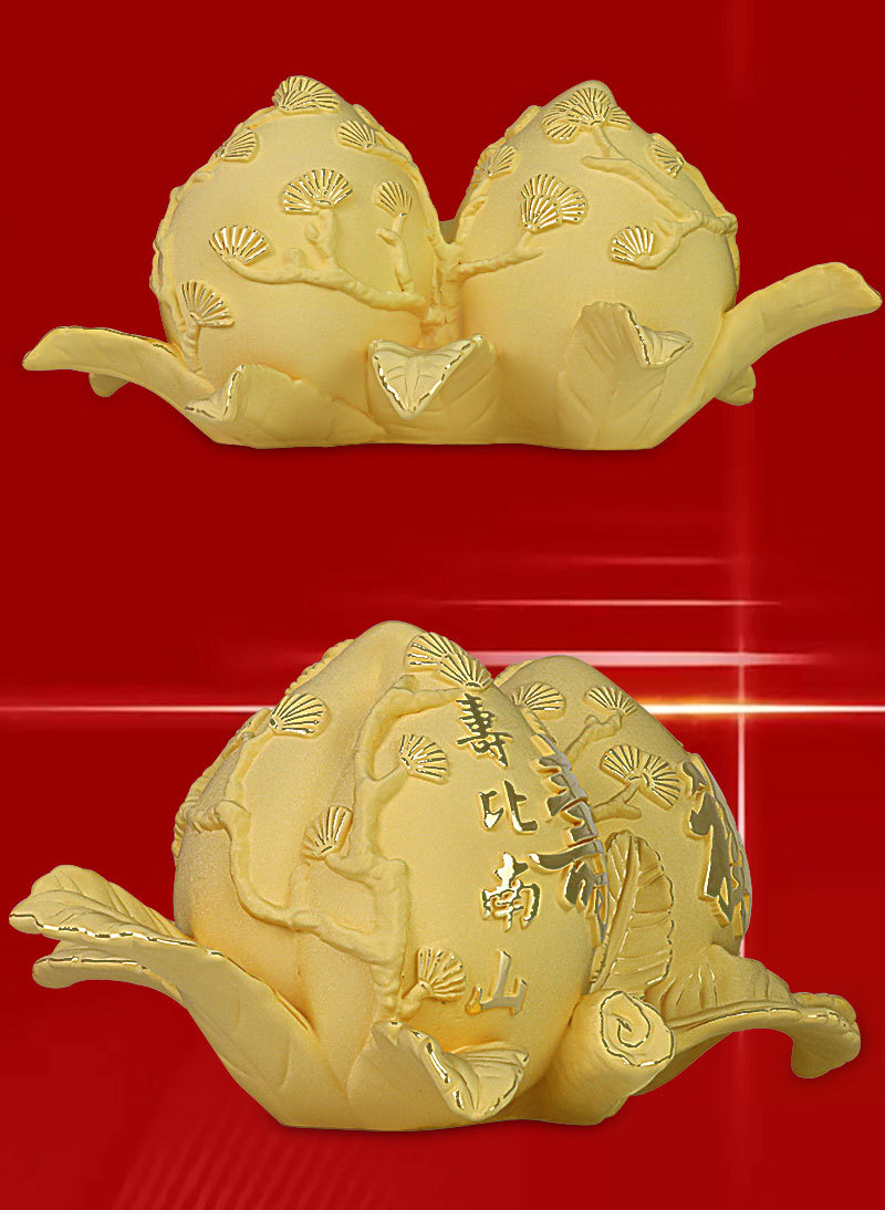 大寿桃摆件 绒沙金送60 70老人父母爷爷奶奶生日礼物实用 工艺品