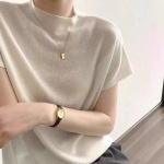 气质套头名媛风飞袖短袖针织衫女夏季新款半高领T恤上衣打底衫女