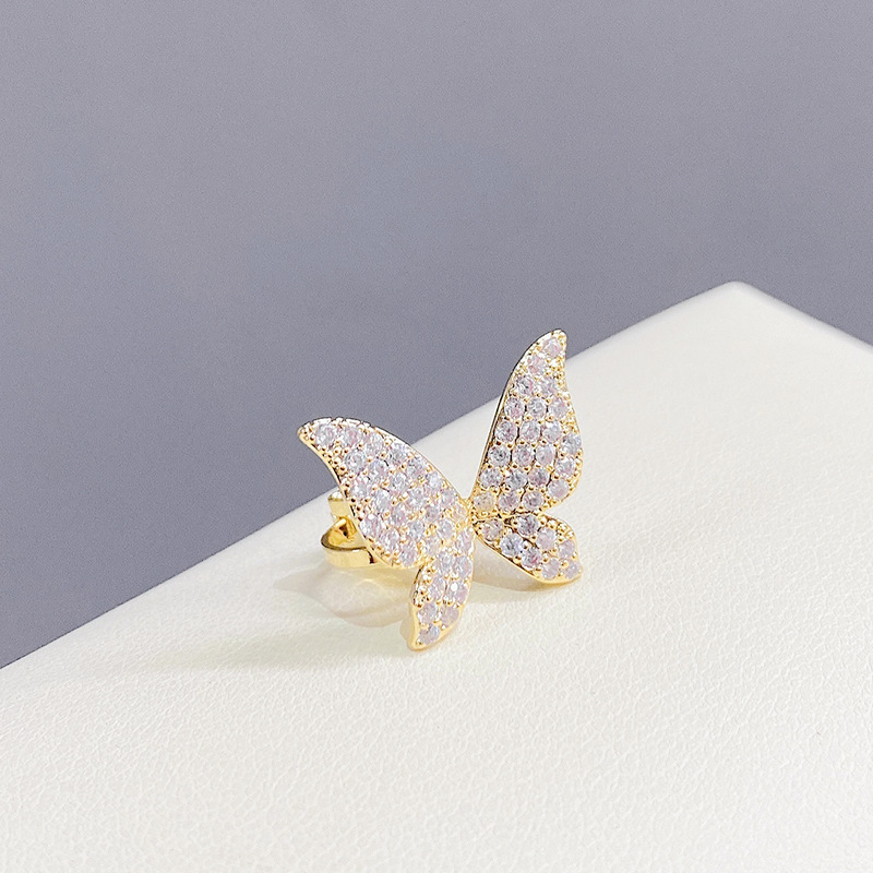 Butterfly Micro-Inlaid Ear Clip Women's High-Grade Light Luxury Minority Trendy Design Non-Piercing Earrings 2023 New Trendy
