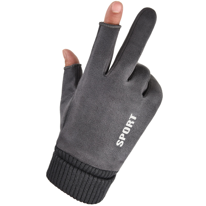 露二指棉手套男款冬季开车电动车摩托车骑行外卖骑手防寒保暖加绒