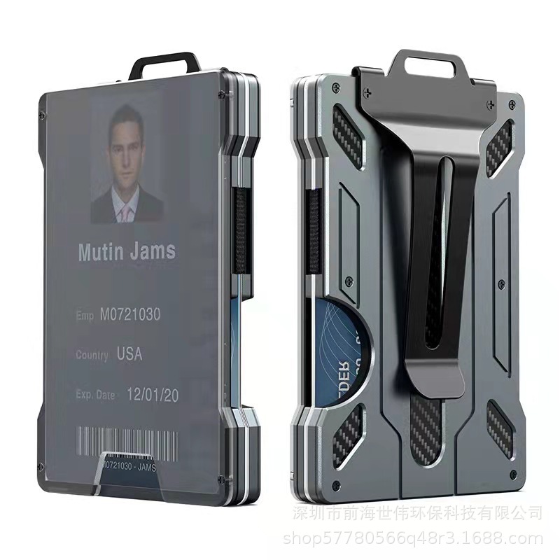 2022 Amazon New Work Permit Card Holder Card Case Transparent Badge RFID Anti-Theft Swiping Aluminium Alloy Wallet Card Clamp