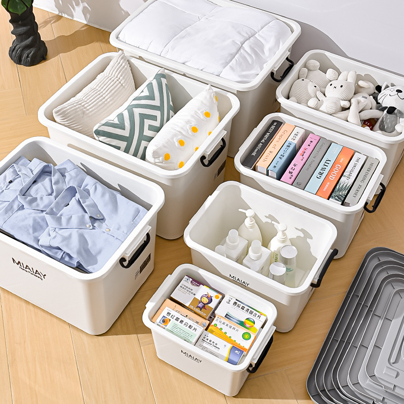 High-Grade Millet White Solid Color Storage Box with Pulley Household Plastic Oversized Storage Box Extra Large Clothes Storage