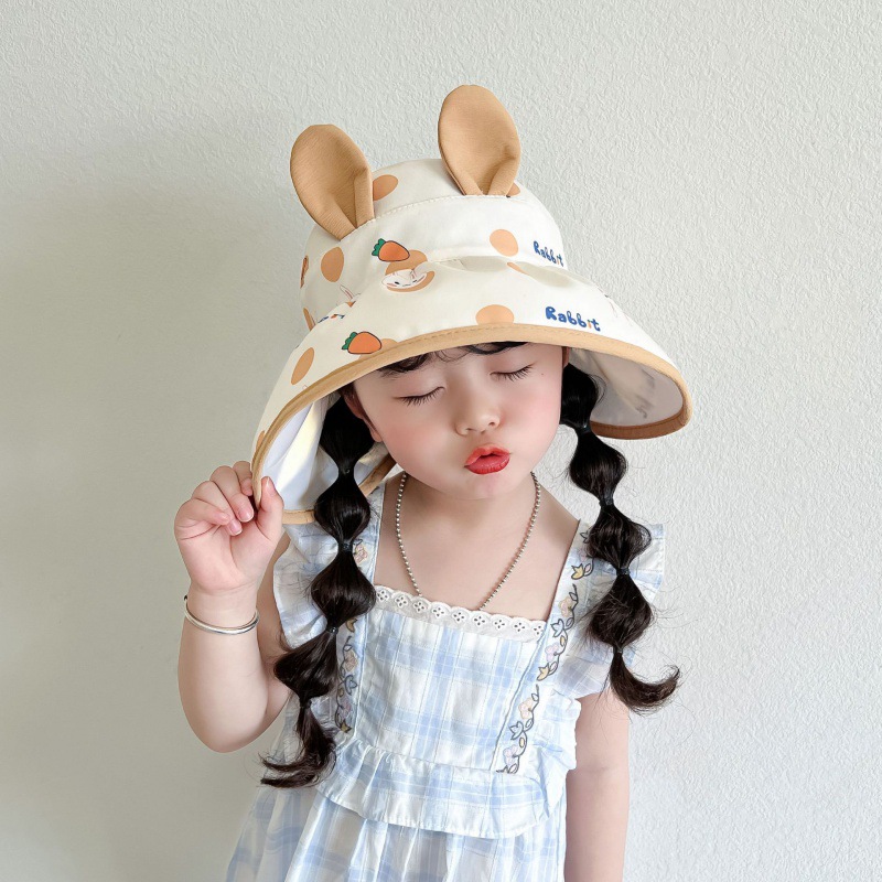 Summer Super Cute Outdoor Sun-Proof Cartoon Air Top Breathable Double-Layer Big Brim Children Portable Sun-Proof Soft Bucket Hat