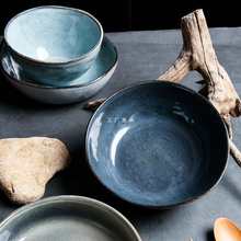 微瑕釉下彩日式陶瓷碗个性餐具套装吃面碗家用面条碗饭碗汤碗创意