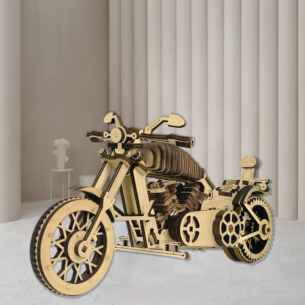 跨境新品 3d木质拼图巡航摩托车 diy手工榫卯拼装 益智玩具摆件