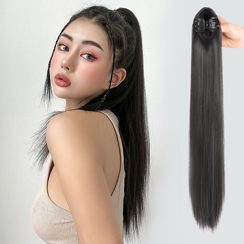 Ponytail Wig Women‘s Long Straight Hair Tied Fluffy Grip Internet Celebrity Fake High Ponytail Braid High-Temperature Fiber Wig Set