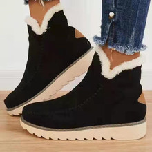 外贸大码女靴2022年冬季新款女士厚底棉靴纯色套脚保暖短靴