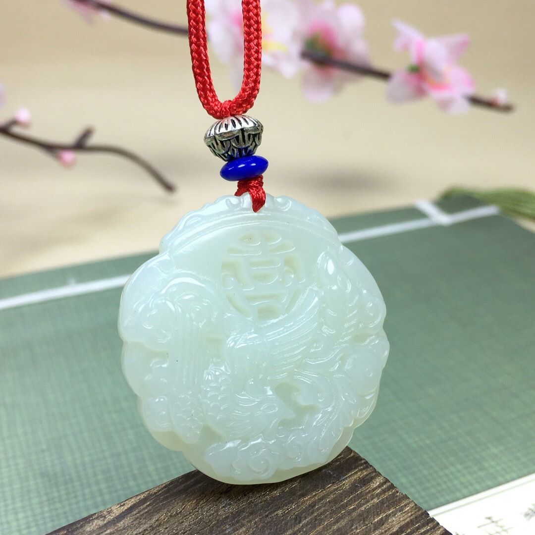 保真和田玉白玉龙凤对佩玉牌情侣款福龙喜凤玉石吊坠玉佩挂件项链