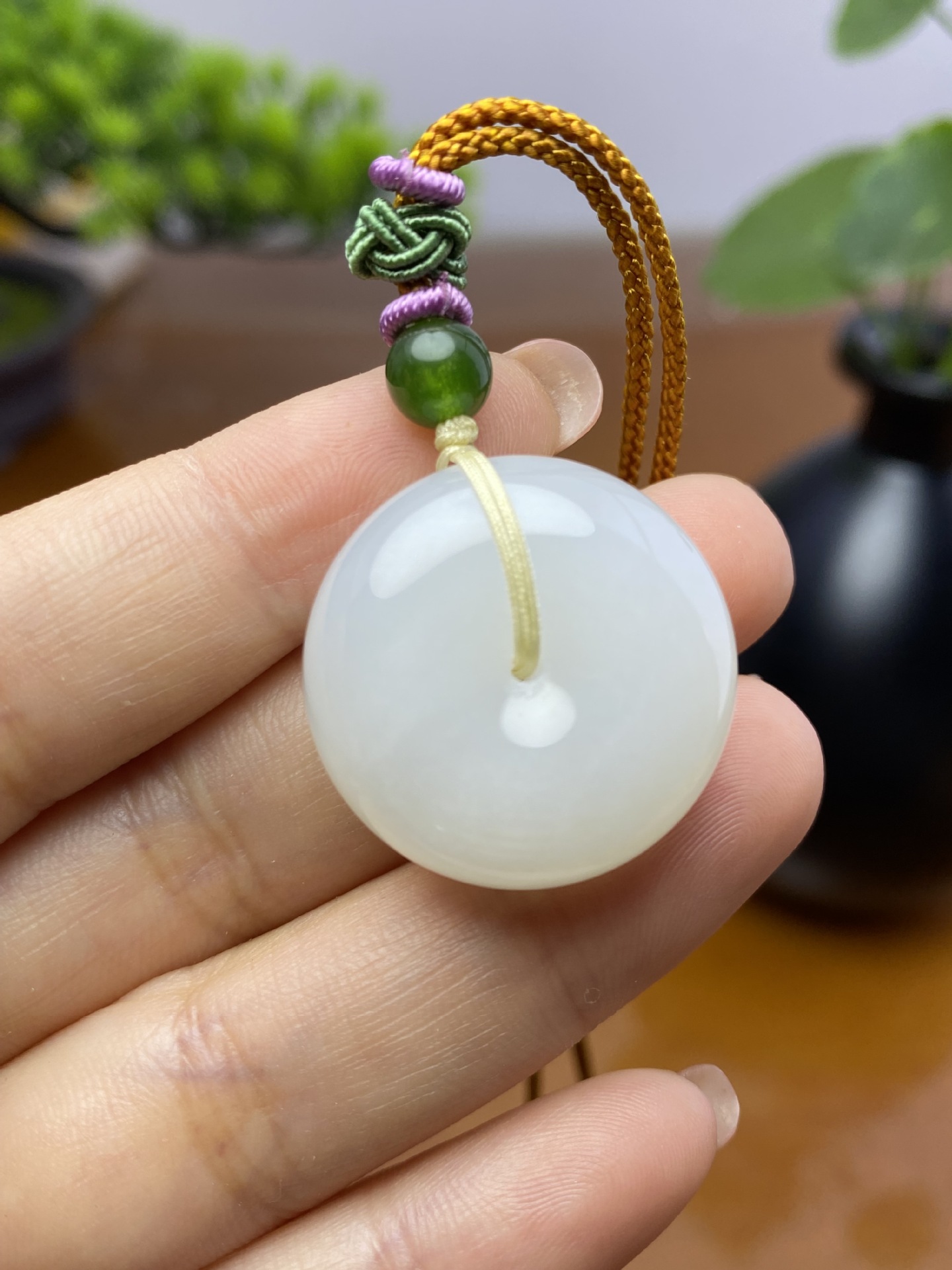 和田玉羊脂玉厚装面包扣吊坠男女款玉石平安扣挂件