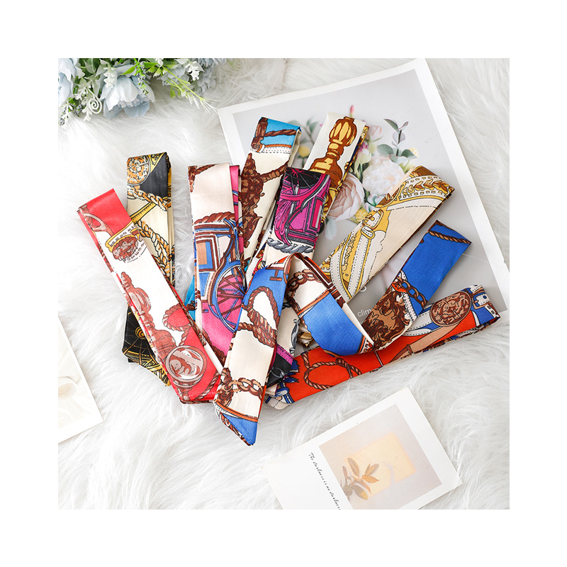 Silk Scarf Wholesale All-Match Arm Bag Gift Box Hand Gift Decoration Silk Scarf Thin Narrow Ribbon Scarf Hair Band Oblique Angle Small Silk Scarf