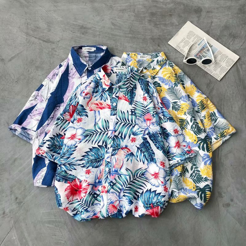 Foreign Trade Men's Beach Shirt Surfing Quick-Drying T-shirt Printed Shirt Coconut Tree Seaside Hawaii Loose Printed Shirt