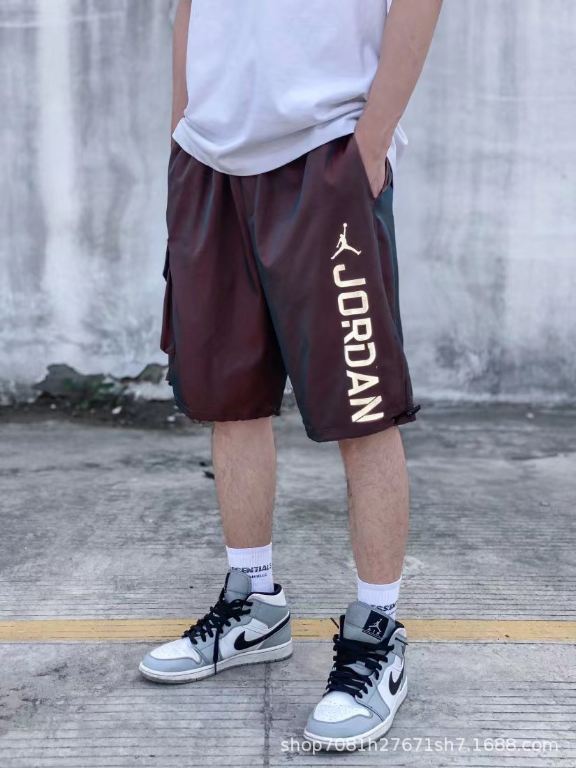 一件代发 高品质 aj飞人 乔丹炫彩渐变3m反光印花工装五分裤 短裤