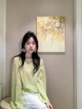 【柠檬奶油】ELLE镂空钩花羊毛针织衫女2025春新款羊驼毛宽松罩衫