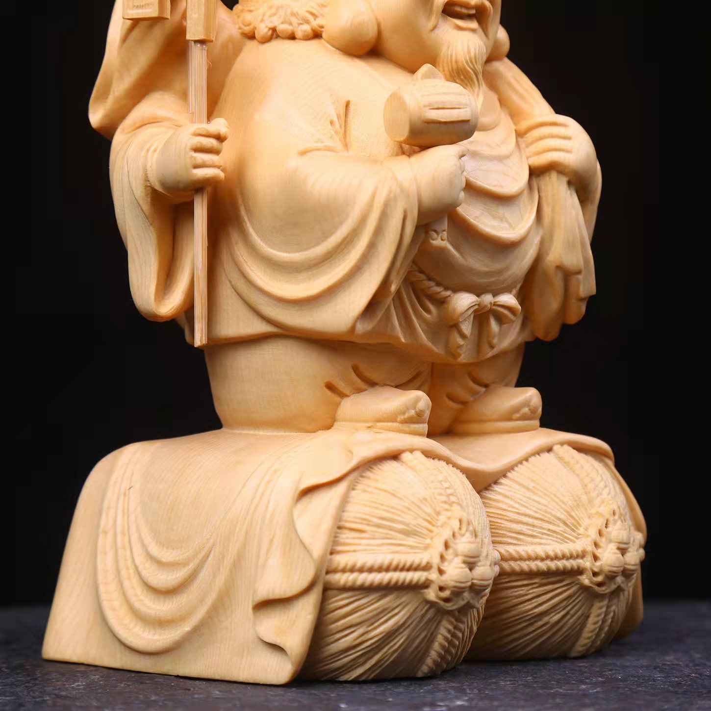 榉木三面大黑天财神喜神摆件 布袋举锤黑天佛像室内前台装饰摆放