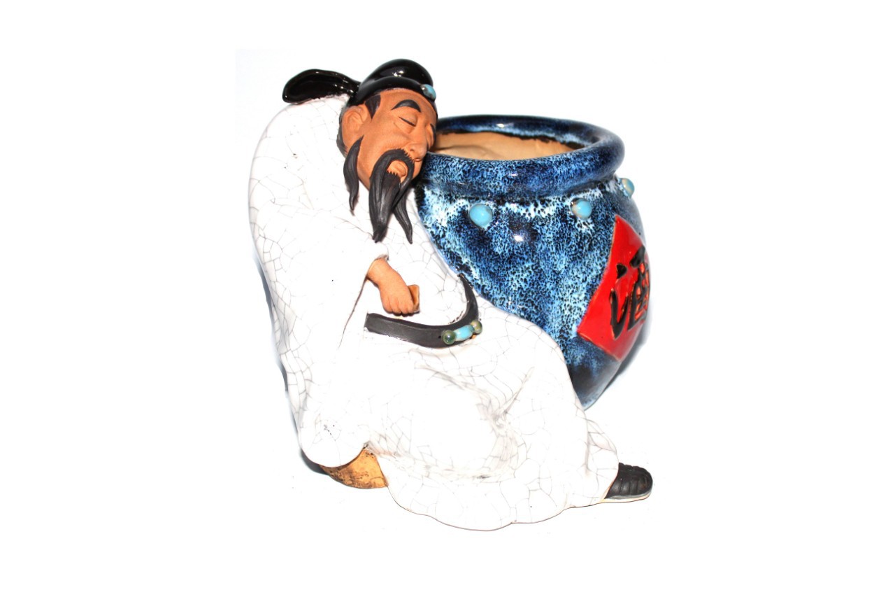 新款李白醉酒手工盆景造型特色花盆老子达摩石湾陶瓷家居书台摆设