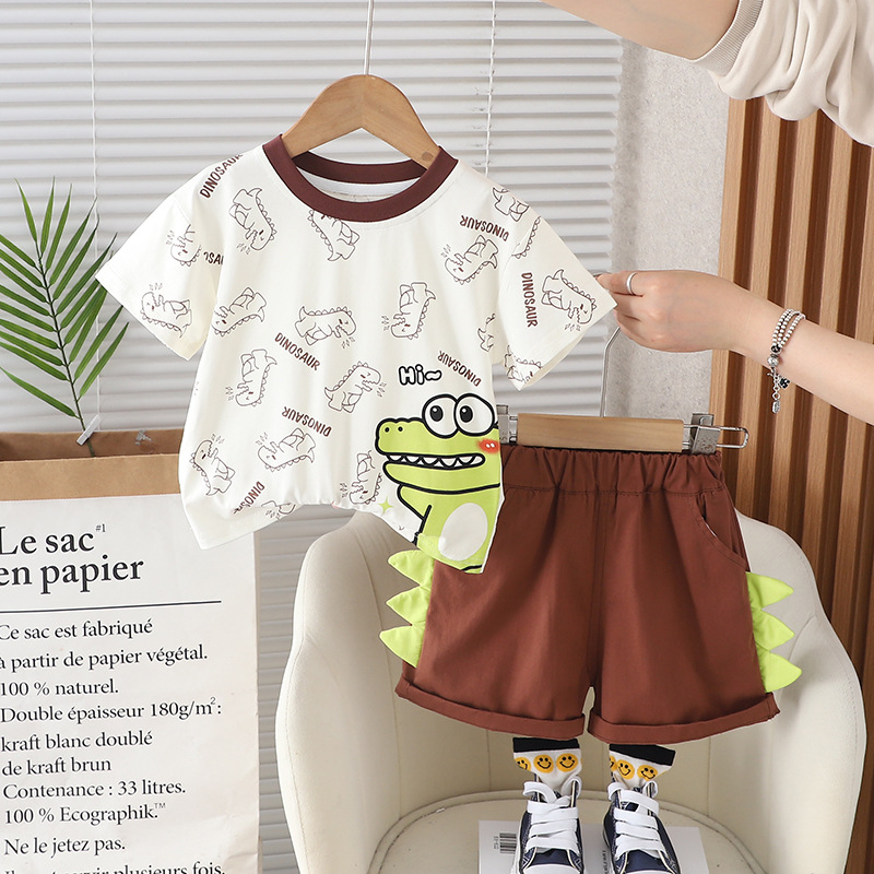 Boys Summer Short Sleeve Suit 2024 New Summer Children Cartoon Baby Summer Clothing Handsome Two-Piece Suit Trendy Child