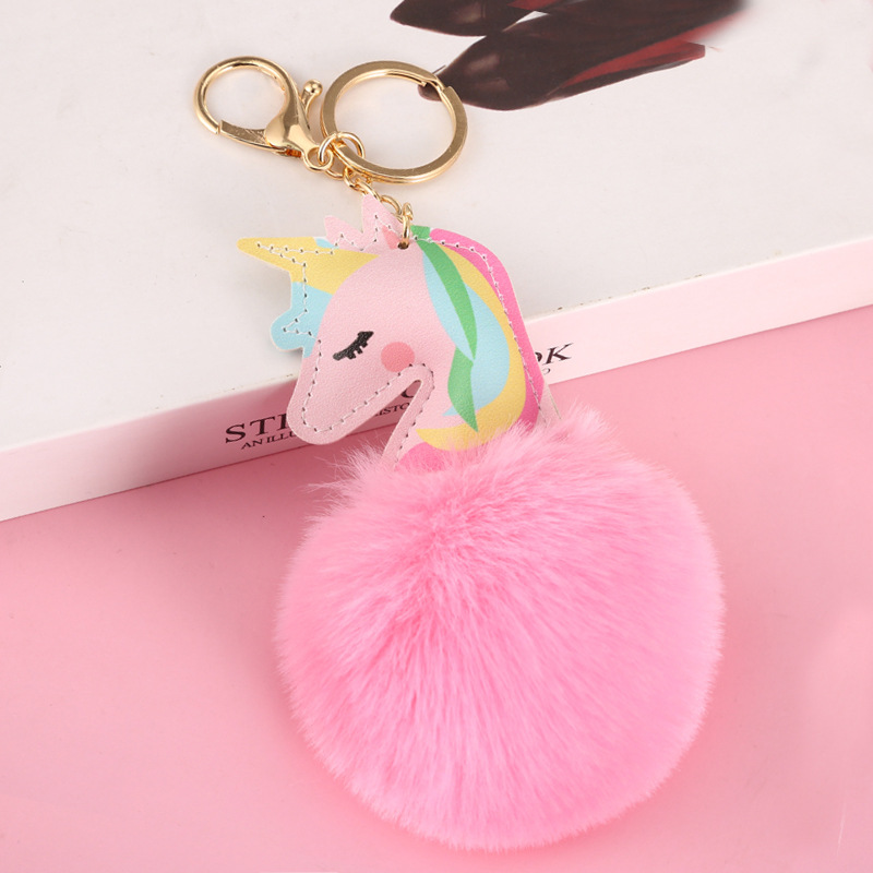 Cute Creative Unicorn Hair Bulb Pendant Keychain Wholesale Playground Promotional Novelties Stall Two Yuan Store
