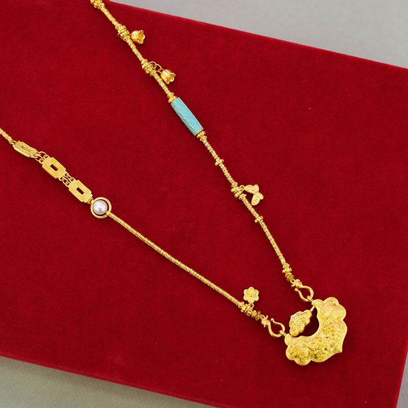 999足金锦鲤双鱼锁包 开运手工錾刻黄金项链吊坠国潮如意锁平安锁