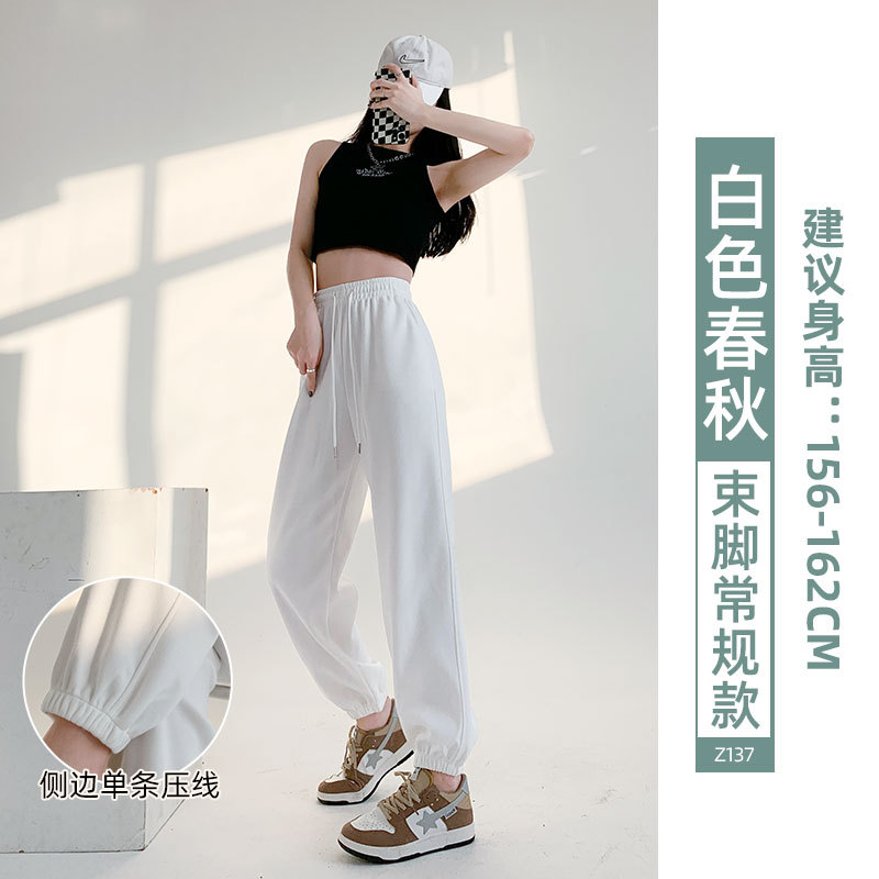 Sports Pants for Women 2024 New Spring and Autumn Thin High Waist Casual Gray Harem Small Ankle-Tied Sweatpants