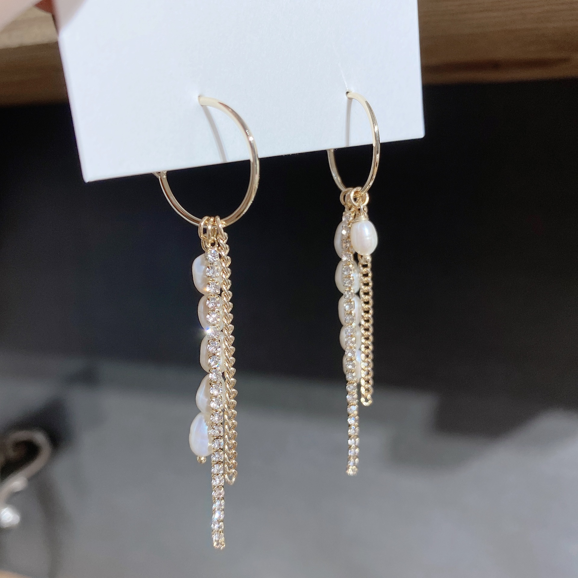 淑女风个性不对称可拆卸淡水珍珠手工链条流苏耳坠s925银针耳环女