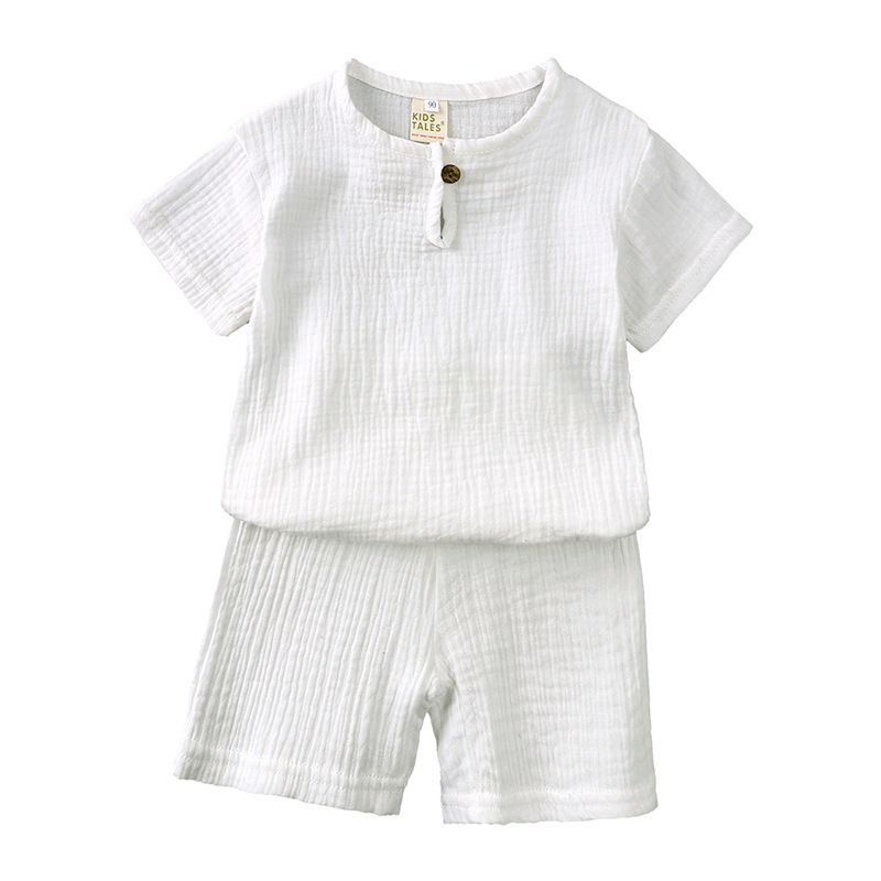 Children's Clothing Baby Boy Baby Girl Short Sleeve Summer Set Children's Cotton and Linen Button Short Sleeve T-shirt Shorts Thin Two-Piece Suit