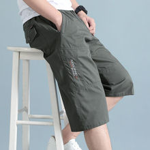 夏季工装短裤男士宽松休闲裤潮流运动薄款中裤青年时尚拉链七分裤