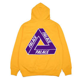 高版本欧美潮牌palace毛巾绣三角形logo黄色湖人连帽男女情侣卫衣
