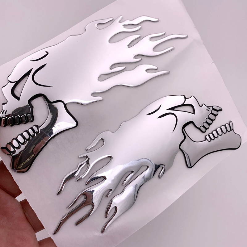 3D火焰骷髅头贴花软胶贴纸通用图案适用于汽车摩托车油箱电动车贴