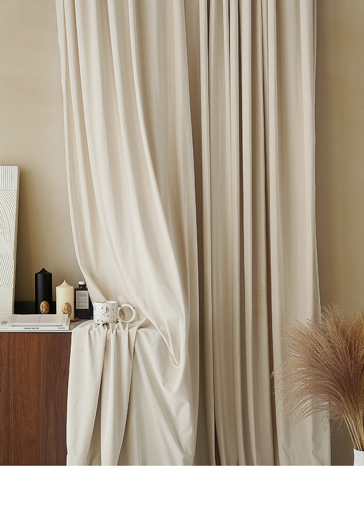 绵赫绒布窗帘奶茶色遮光窗帘卧室客厅遮阳帘奶油丝滑绒布厂家直发