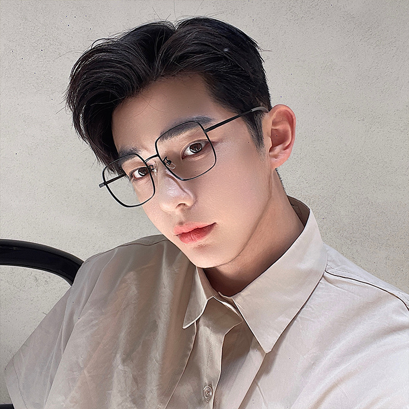 大框眼镜男潮复古黑色方框大脸宽纯钛超轻光学眼镜显脸小可配近视