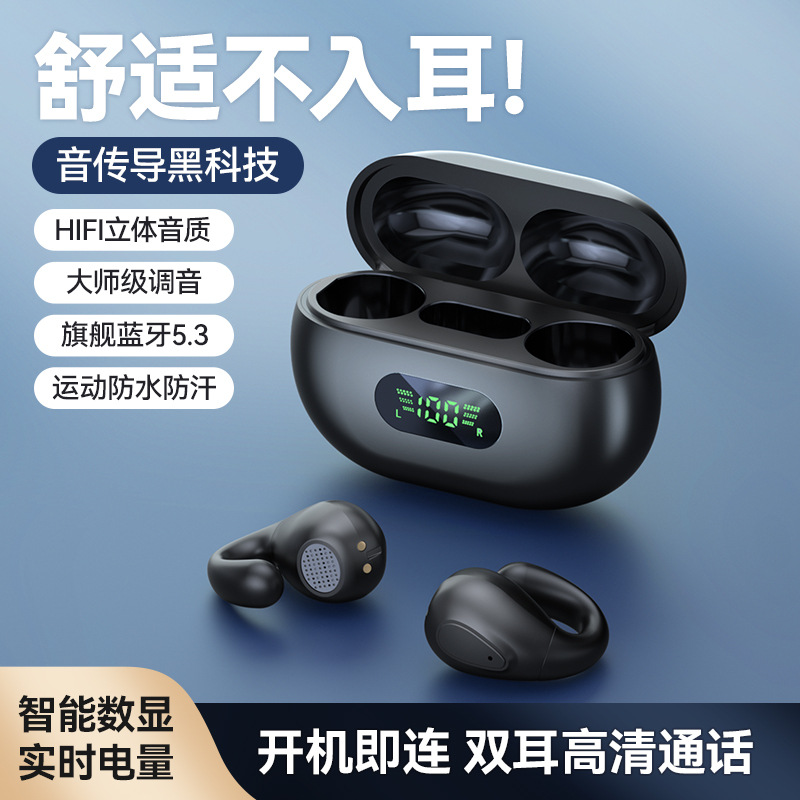 2023 New Wireless Clip Ear Bluetooth Headset for Bone Conduction Noise Reduction Non in-Ear Running Earphone Huaqiang North Wholesale