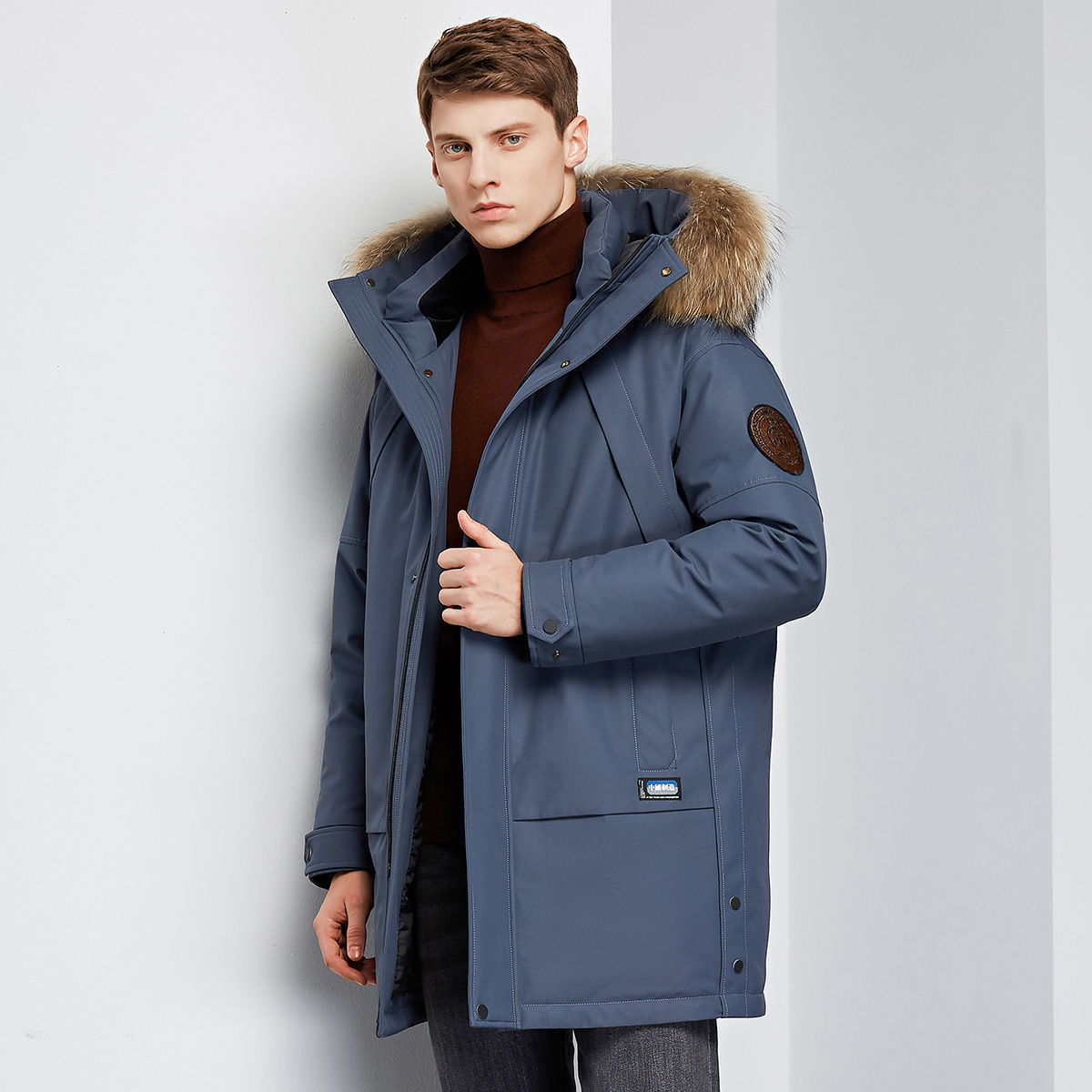 High-End down Jacket Men's Mid-Length Winter New Thickened Parka with Hat Big Fur Collar Winter Coat