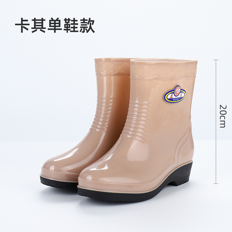 New Work Wear Waterproof Fleece-Lined Stylish Rain Boots Women's Non-Slip Thickened Middle Wear-Resistant Kitchen Rain Boots for Women