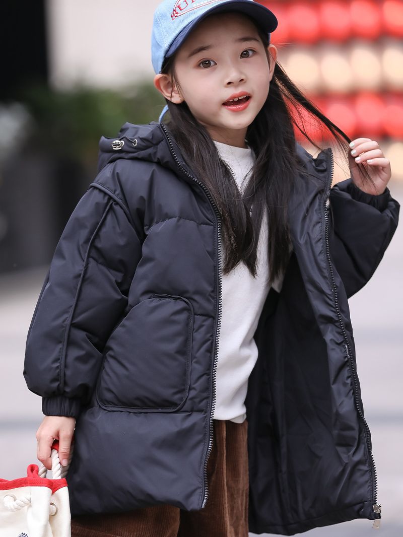 Winter Children's Casual Mid-Length down Jacket Boys and Girls New Thickened Warm Coat Korean Style Hooded Jacket