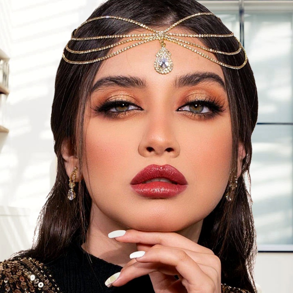 民族风异域风情额头饰品古风水滴水钻流苏眉心坠额饰