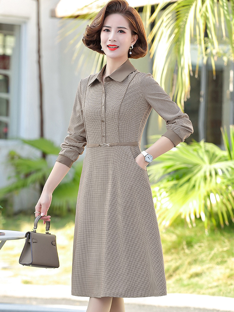 妈妈连衣裙中长款长袖上衣40岁中年人气质长裙中老年女装春秋裙子