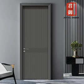 莫兰迪神秘灰格栅雕刻门实复合木门房间室内平开卧室木水性烤漆门