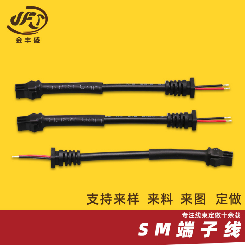 2P间距2.54mm UL2464带线尾卡 SM带扣端子线 GPS定位器连接线束