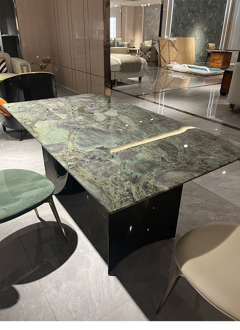巴西进口祖母绿奢石餐桌 天然大理石定制别墅家具长餐桌家用餐台