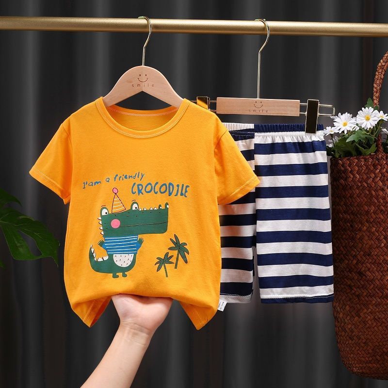 Children's Cotton Short-Sleeved Suit Girls' T-shirt Boys' Shorts Half-Sleeve Summer Wear Baby Summer Clothes