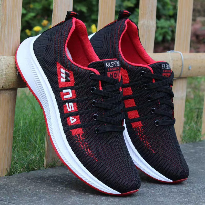 Men's Shoes Autumn Breathable Sneaker Men's Korean-Style Trendy Fly Woven Mesh Shoes Deodorant Running Shoes Non-Slip Shoes Casual Shoes