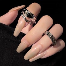 黑色方块锆石戒指女款几何冷淡风小众设计感个性开口食指环