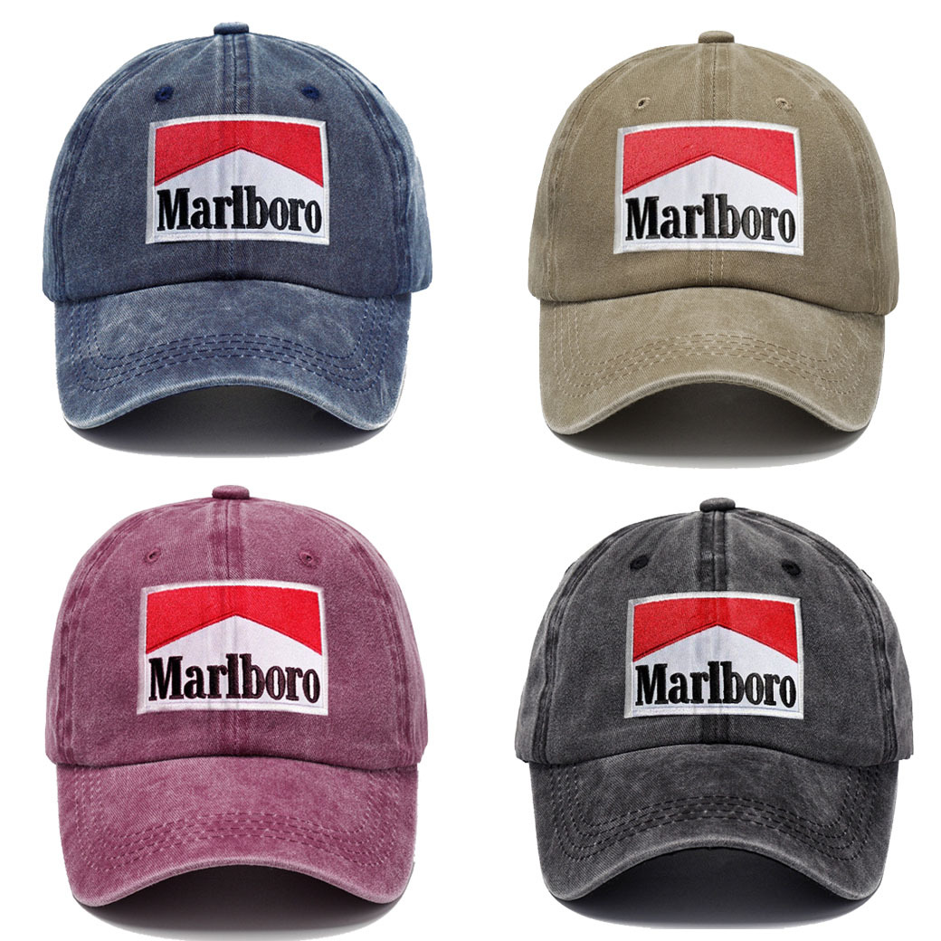 新款跨境复古做旧爆款纯棉水洗marlboro印花棒球帽-阿里巴巴
