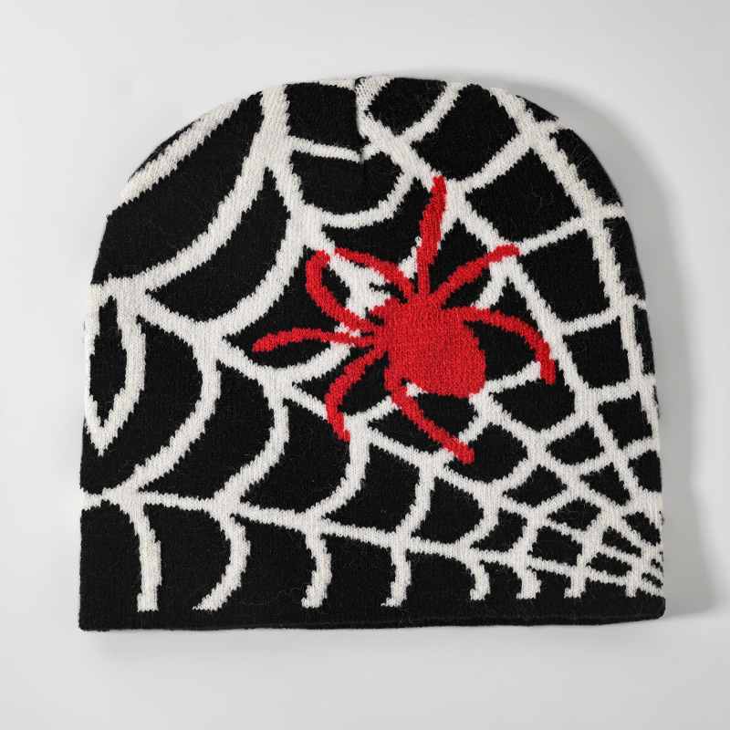 Cross-Border Hot Sale Foreign Trade Pullover Hat European and American Spider Web Jacquard Knitted Hat Men's and Women's Warm Hat Cartoon Beanie Hat Winter